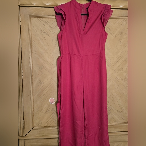 Shein Prive Layered Pleated Sleeve Belted Jumpsuit. Size XL. Color: Pink - Picture 6 of 16